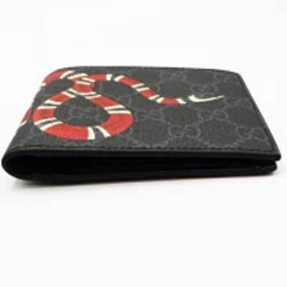 Gucci Bi fold Wallet Snake GG Supreme Black Gray h - Picture 4 of 11